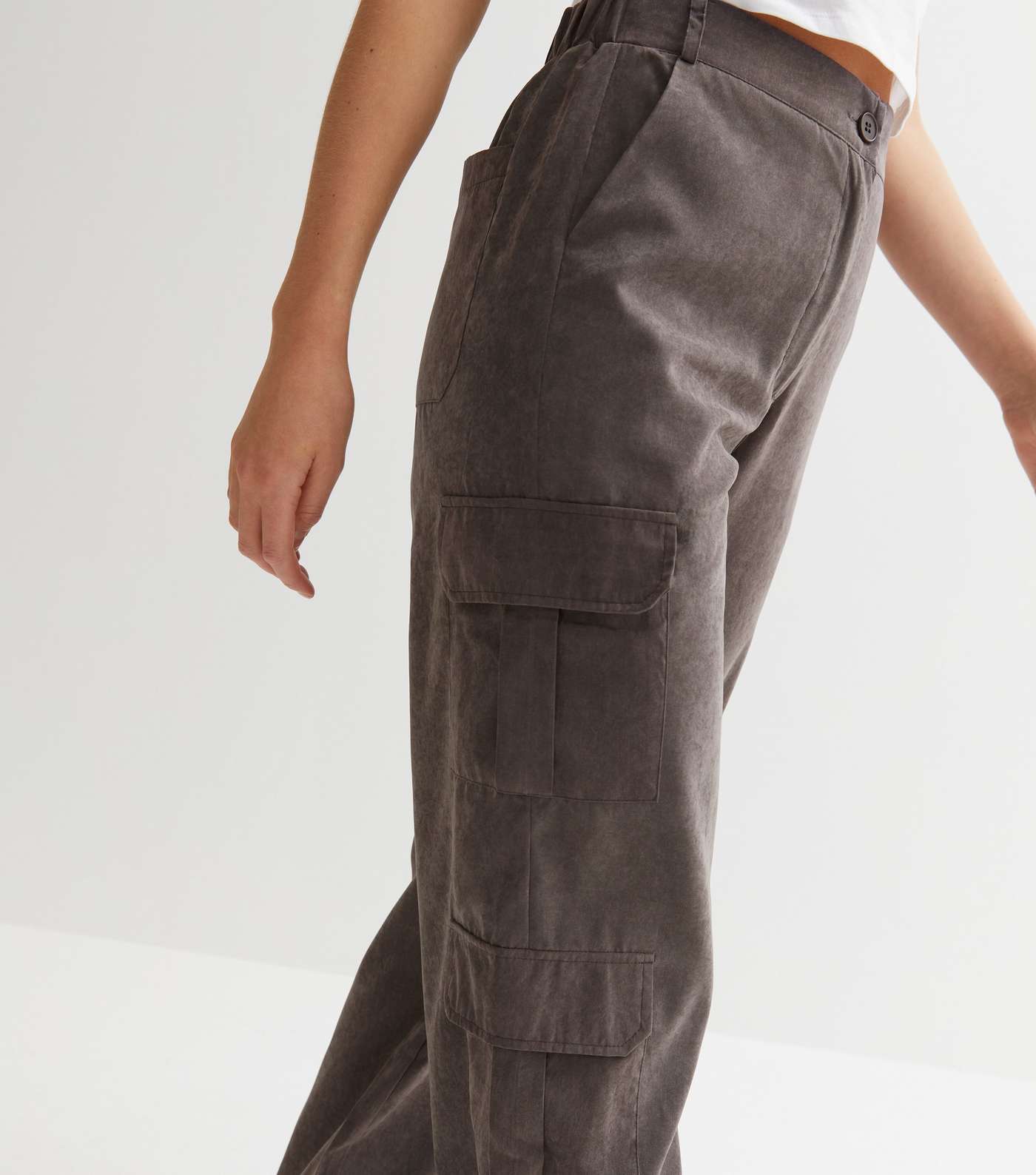 Grey Wide Leg Cargo Trousers Image 2