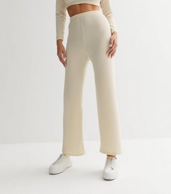 Beige ribbed 2024 flared pants