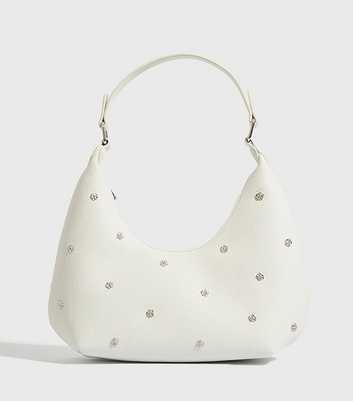Skinnydip White Leather-Look Floral Stud Shoulder Bag