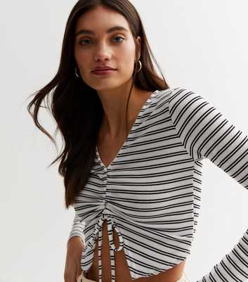 Pink Vanilla Off White Stripe Ruched Tie Front Top