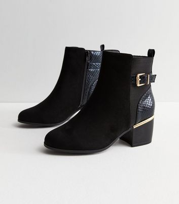 Wide Fit Black Suedette Lace Up Chunky Block Heel Ankle Boots | New Look
