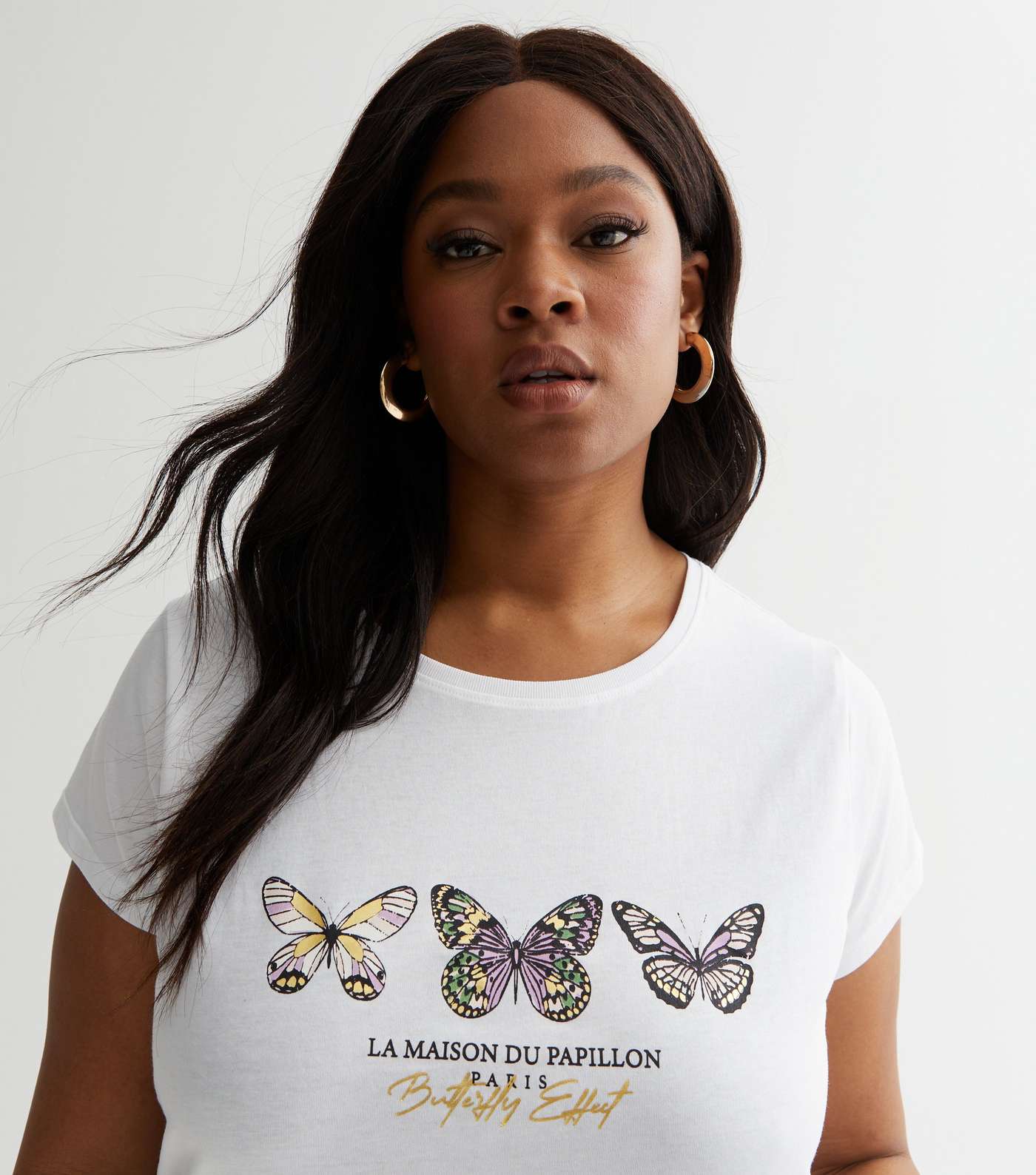 Curves White Butterfly Effect Logo T-Shirt Image 2