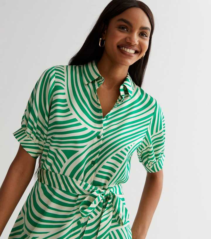 green shirt dress new look Dark Green Belted Midi Shirt Dress