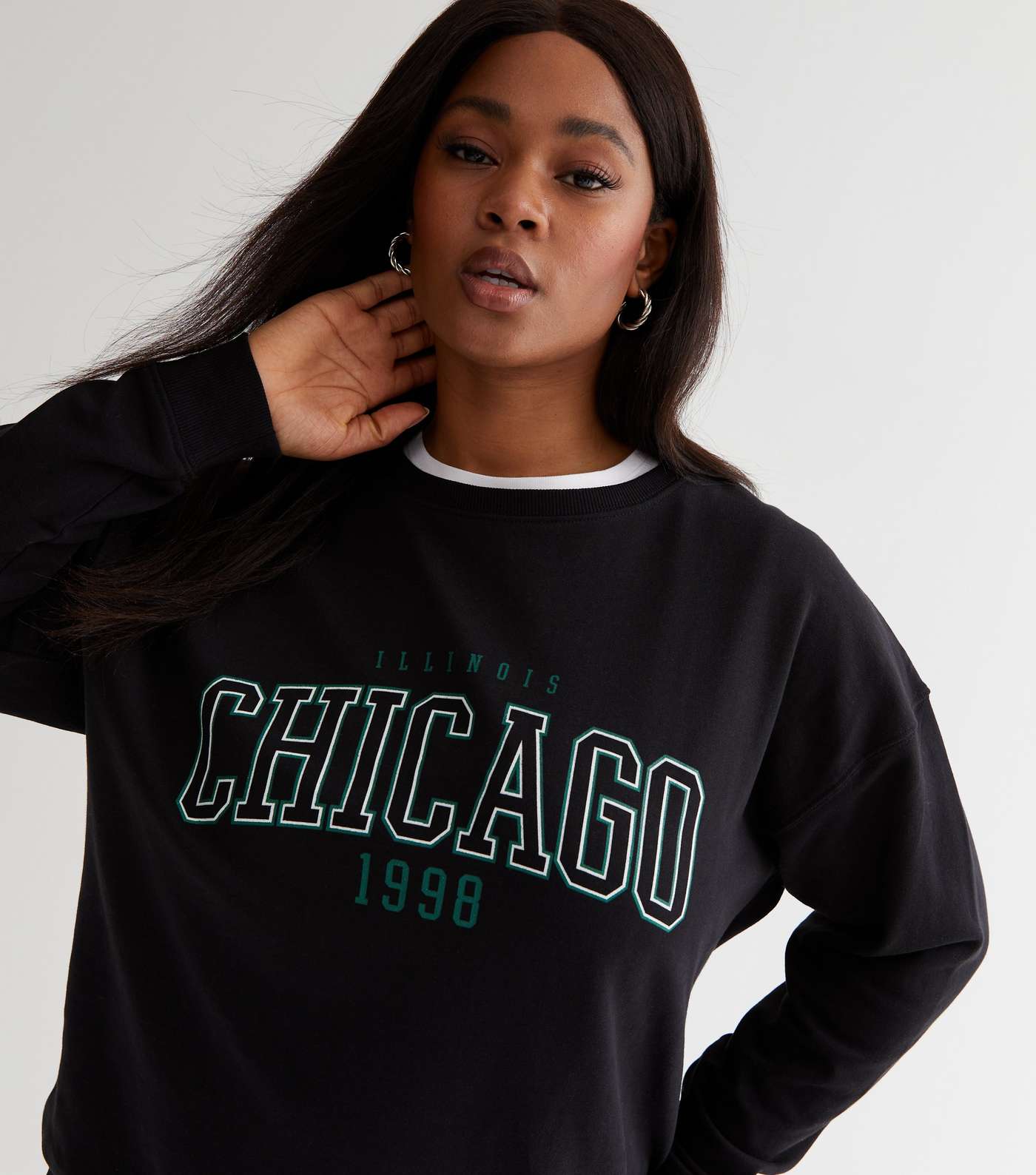 Curves Black Chicago Jersey Varsity Logo Sweatshirt Image 3