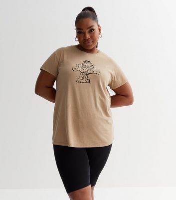 Curves Stone Garfield Logo T-Shirt New Look