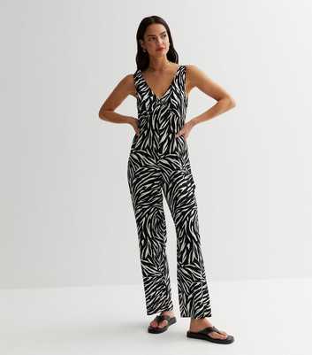 Black Zebra Print Sleeveless Jumpsuit