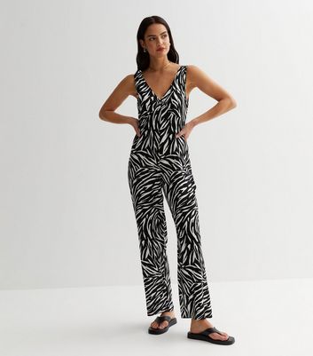 Black Zebra Print Sleeveless Jumpsuit New Look