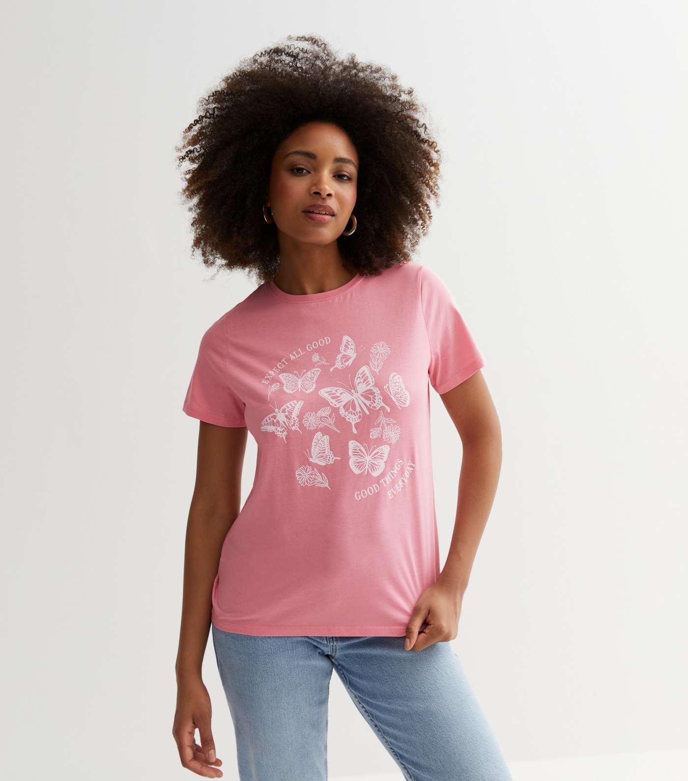 Pale Pink Expect Good Things Butterfly Logo T-Shirt Image 2