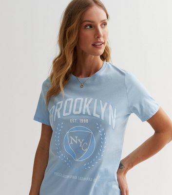 Pale Blue Brooklyn Varsity Logo T-Shirt New Look
