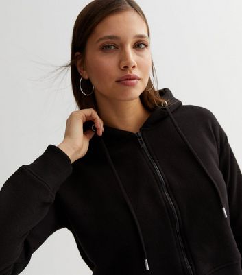 Pink Vanilla Black Zip Crop Hoodie New Look