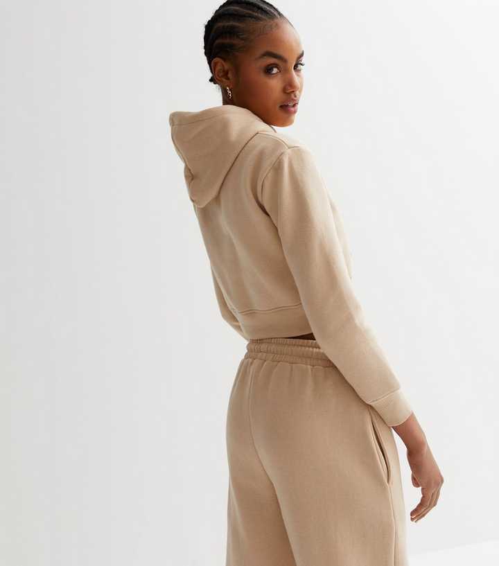 Pink Vanilla Stone Jersey Zip Front Crop Hoodie | New Look