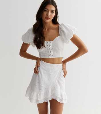 Pink Vanilla Off White Broderie Mini Skirt