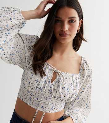 Pink Vanilla White Ditsy Floral Square Neck Crop Top