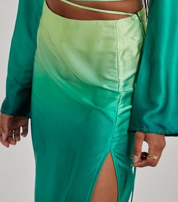 Pink Vanilla Green Ombre Satin Midi Skirt New Look