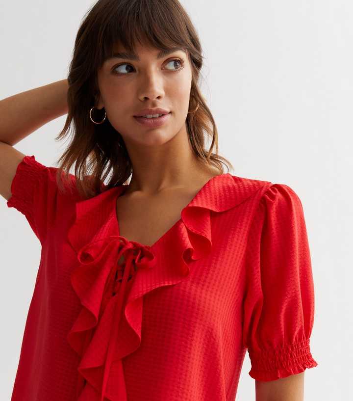 ruffle red blouse