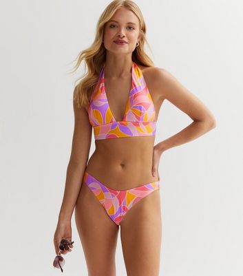Multicoloured Retro Halter Neck Bikini Top New Look
