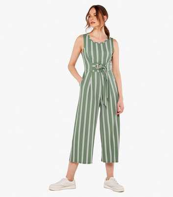 Apricot Green Stripe Tie Front Crop Jumpsuit