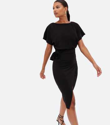 Missfiga Black Belted Midi Wrap Dress