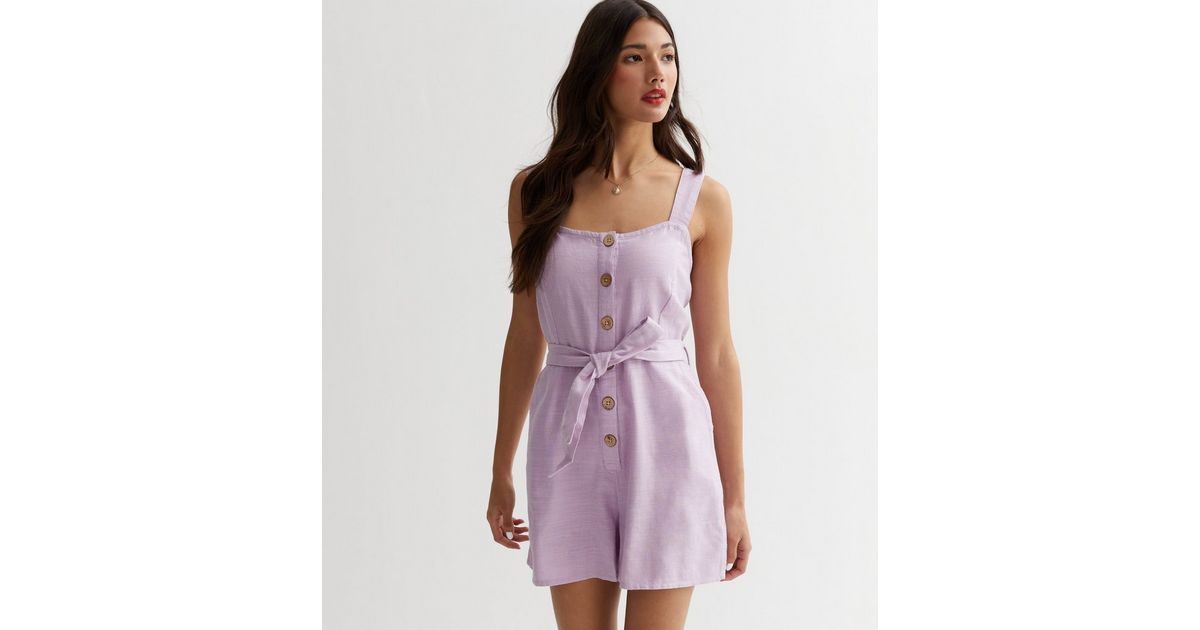 Lilac Cotton Button Front Playsuit New Look 1125