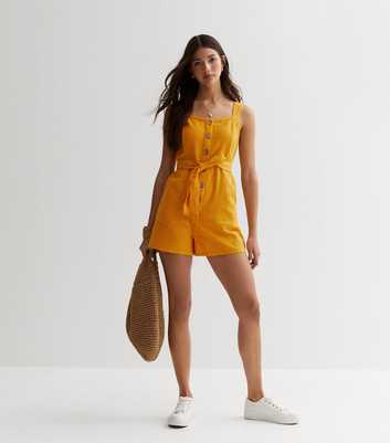 Orange Cotton Button Front Playsuit