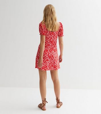 Mini red 2025 floral dress