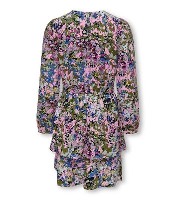 KIDS ONLY Pink Floral Tiered Dress New Look