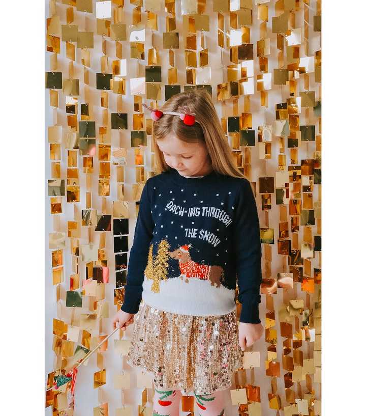 KIDS ONLY Navy Knit Sausage Dog Christmas Jumper