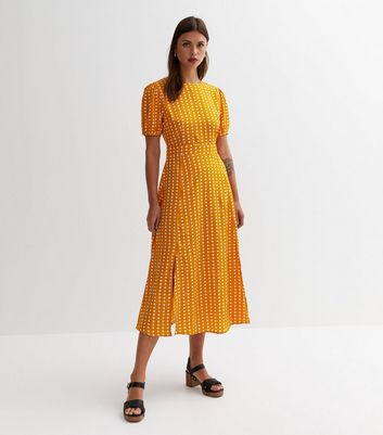 Cutie London Mustard Polka Dot Split Midi Dress New Look