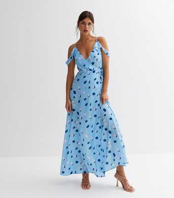 Cutie London Blue Polka Dot Frill Maxi Wrap Dress