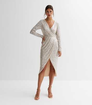 Cutie London Silver Sequin Midi Wrap Dress