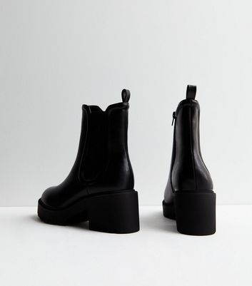 Wide Fit Black Leather-Look Chunky Block Heel Chelsea Boots New Look