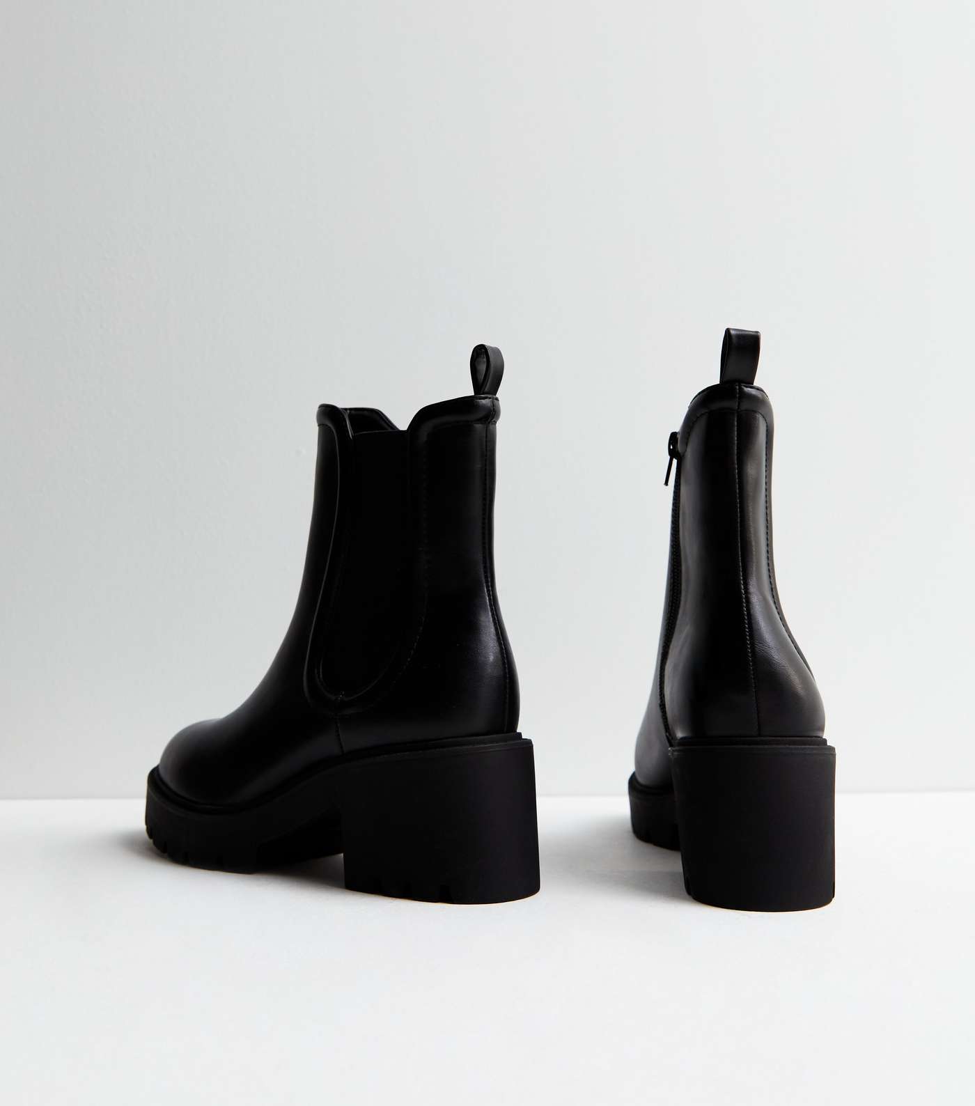 Wide Fit Black Leather-Look Chunky Block Heel Chelsea Boots Image 4