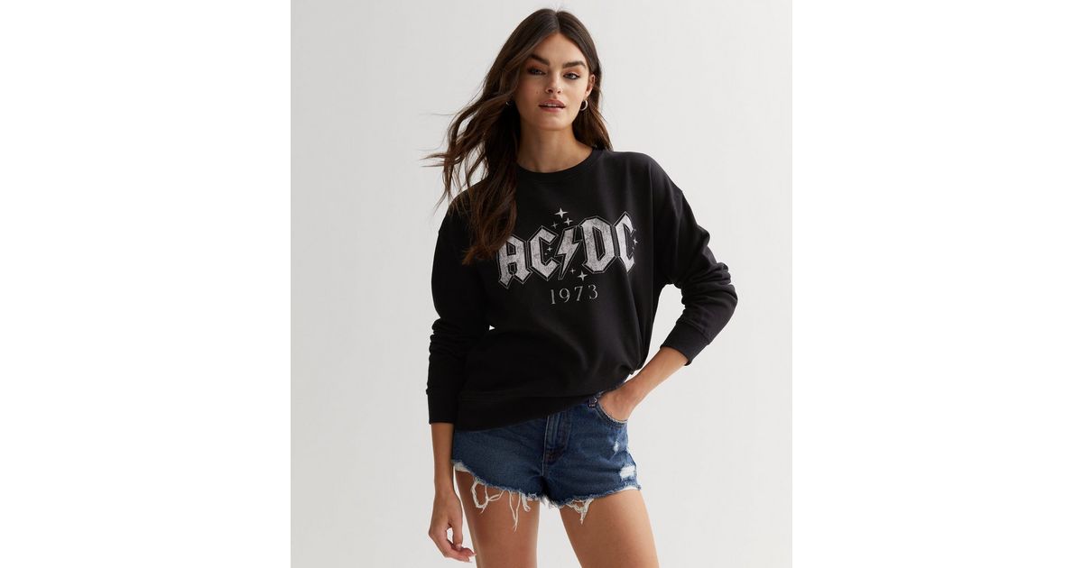 Black Crew Neck ACDC Logo Sweatshirt | New Look