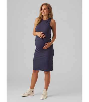 Mamalicious Maternity Navy Jersey Sleeveless Midi Dress