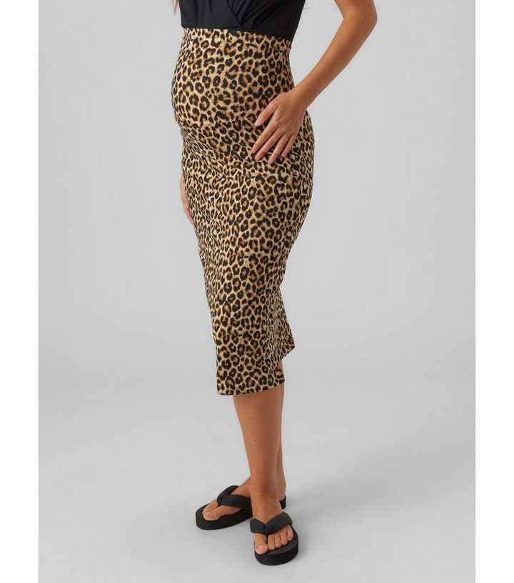 Mamalicious Maternity Brown Leopard Print Midi Skirt