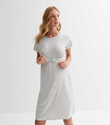 Mamalicious Maternity White Stripe Drawstring Mini Dress