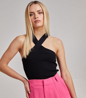 Pink Vanilla Black Ribbed Jersey Halter Neck Top | New Look