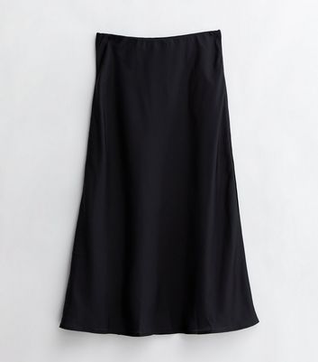 Petite Black Satin Bias Cut Midaxi Skirt New Look