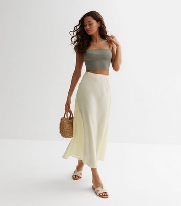 Petite Off White Satin Bias Cut Midaxi Skirt New Look