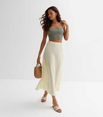 Petite Off White Satin Bias Cut Midi Skirt