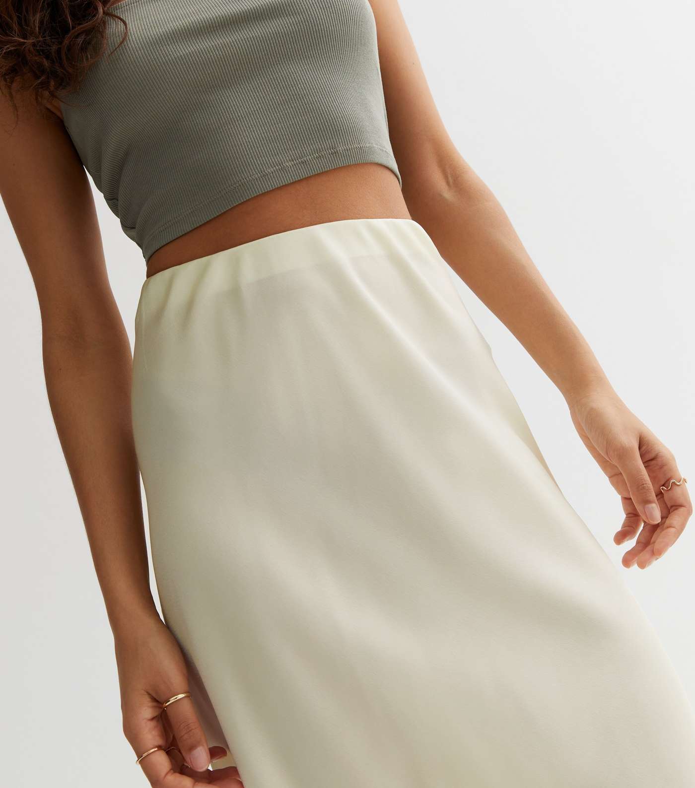 Petite Off White Satin Bias Cut Midaxi Skirt Image 3
