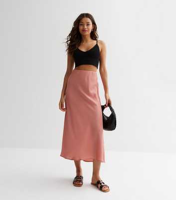 Petite Pink Satin Bias Cut Midi Skirt