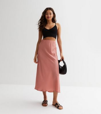 Petite Pink Satin Bias Cut Midaxi Skirt