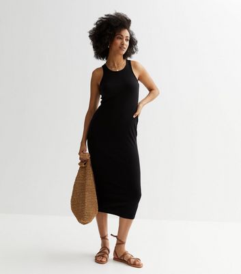 Tall Black Ribbed Racer Midi Dress New Look