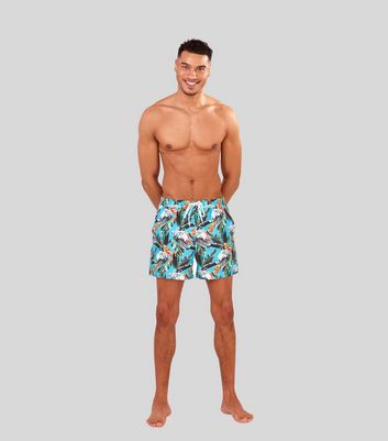 Men's South Beach Teal Tropical Drawstring Swim Shorts New Look
