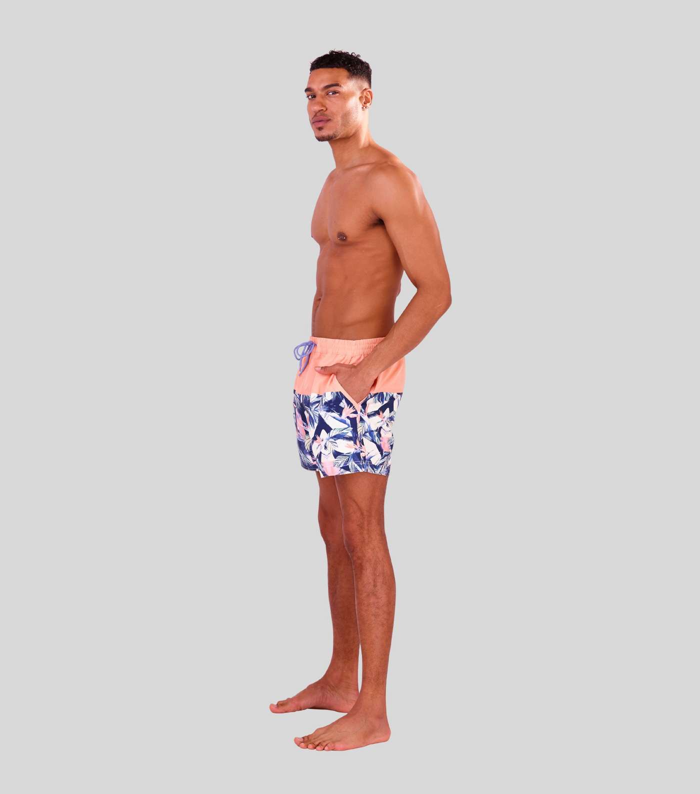 South Beach Pink Tropical Colour Block Swim Shorts Image 2