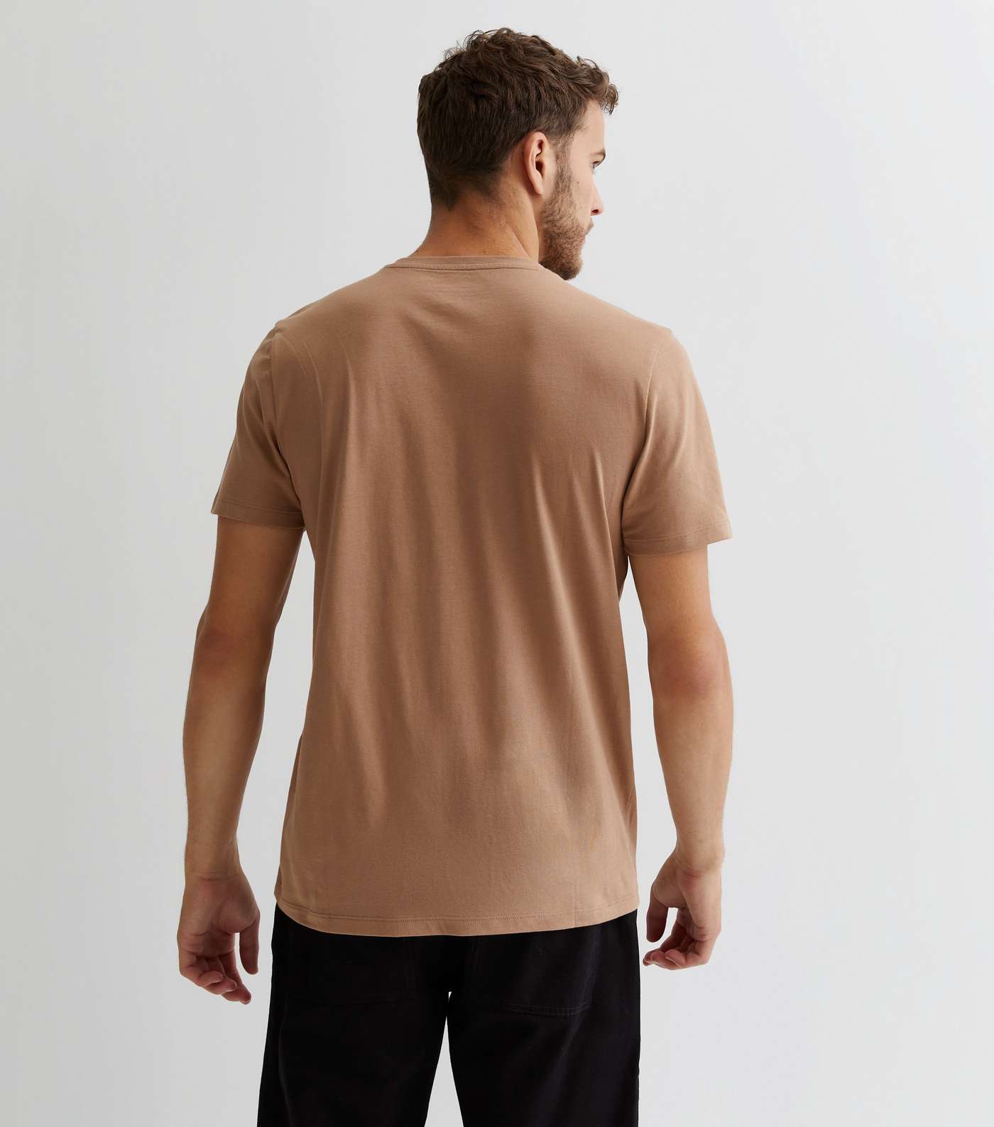 Tan Cotton Crew Neck Regular Fit T-Shirt Image 4