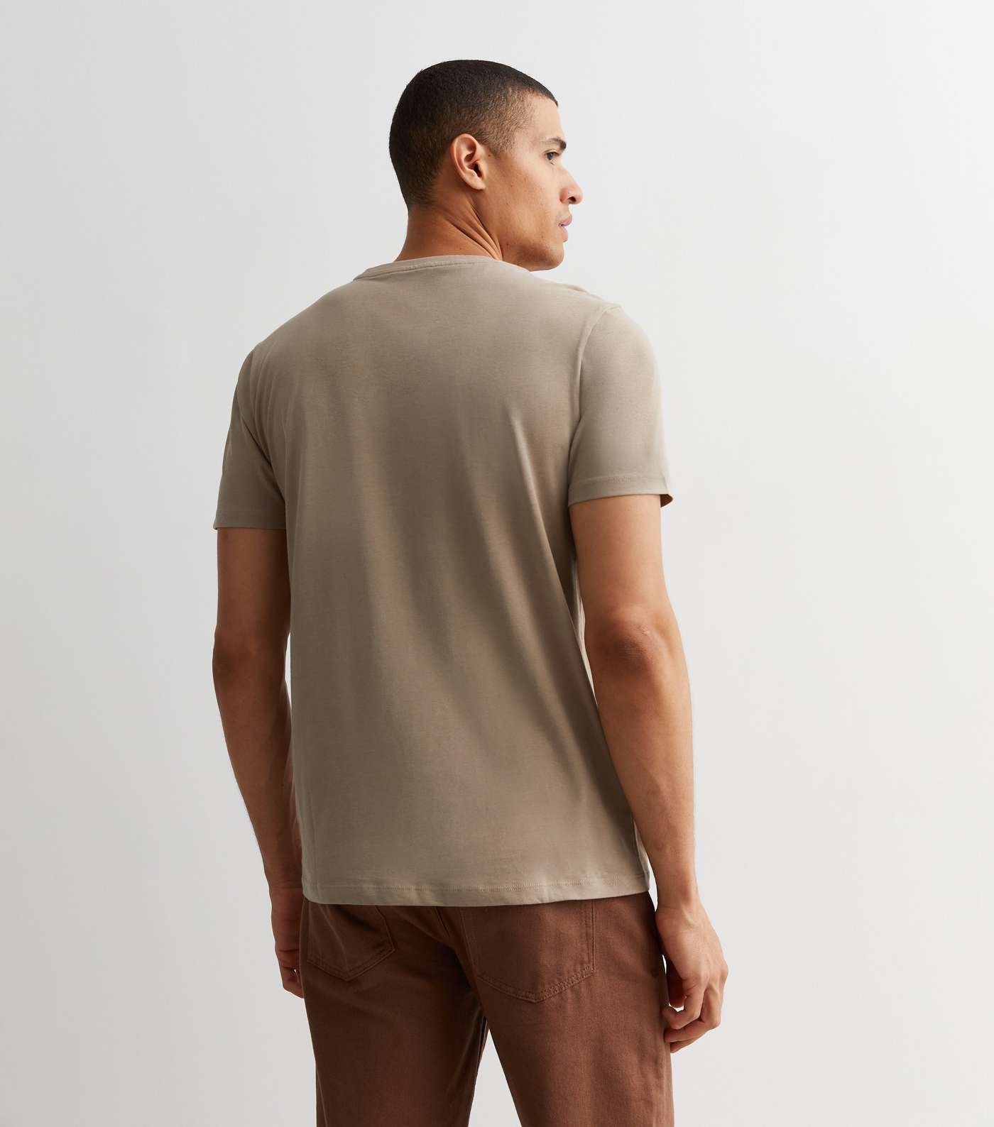 Light Brown Cotton Crew Neck Regular Fit T-Shirt Image 4