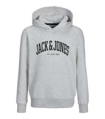 Jack & Jones Junior Pale Grey Logo Hoodie New Look