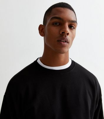 Men's Black Crew Neck Relaxed Fit Sweatshirt New Look